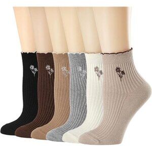 Womens Socks,Casual Ruffle Ankle Socks Breathable Cool Knit Cotton Sock 6 Pack